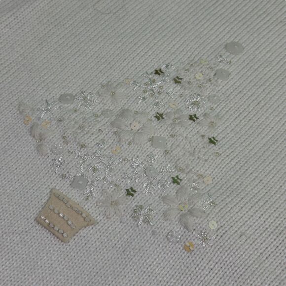 CJ Banks Sweater Women's 2X Ivory Hand Embroidered Beaded Sequin Pullover Retro - Picture 4 of 9